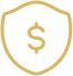 Gold shield with a dollar sign symbolizing financial security.