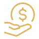 Golden hand holding a dollar coin symbol.
